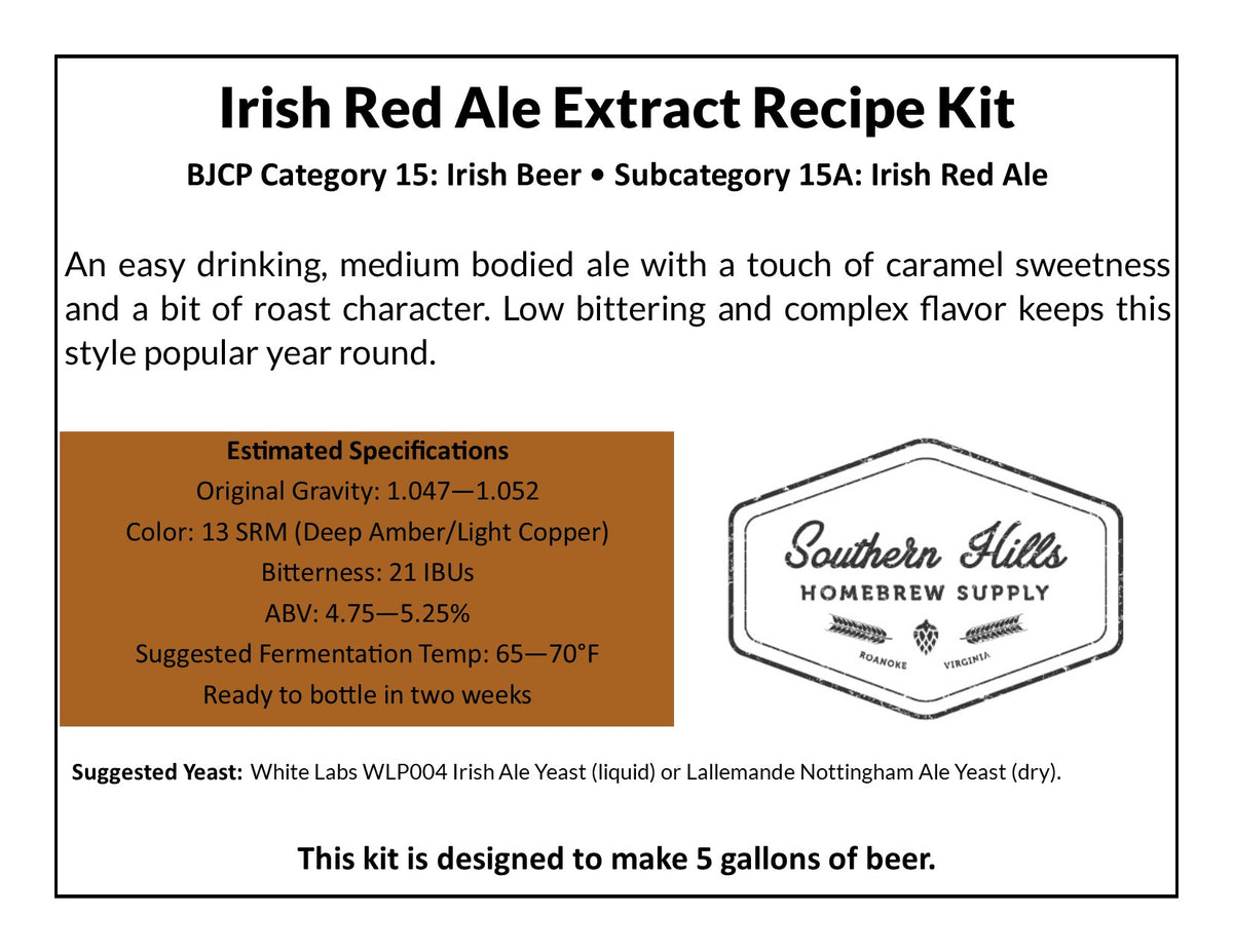 Strålende fuzzy stribet Irish Red Ale 5 Gallon Extract Recipe Kit – Southern Hills Homebrew Supply