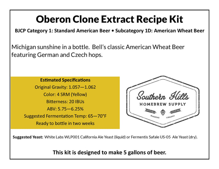 Oberon Wheat Ale Clone 5 Gallon Extract Recipe Kit
