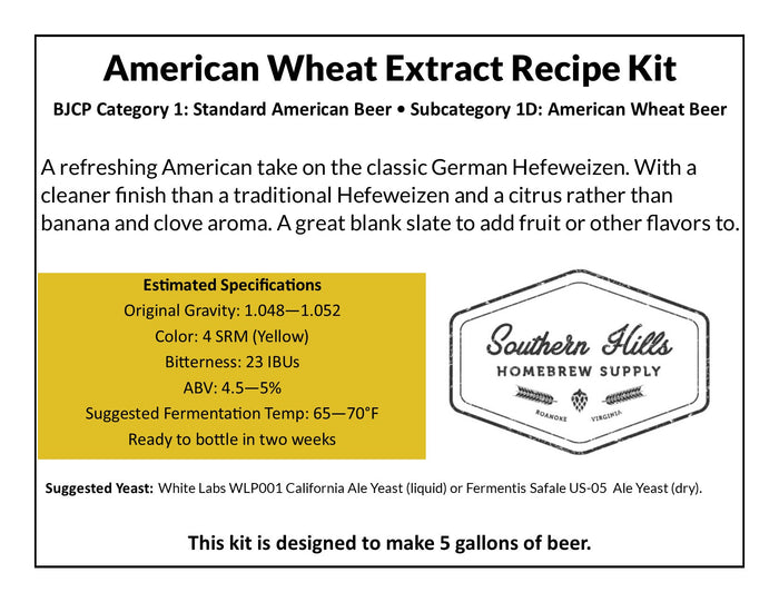 American Wheat 5 Gallon Extract Recipe Kit