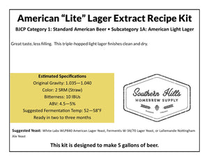 American "Lite" Lager 5 Gallon Extract Recipe